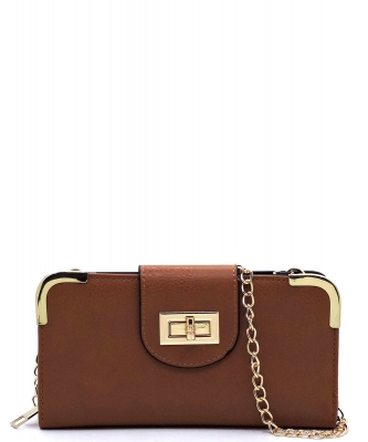 Fashion Turn Lock Crossbody Wallet AD041 TAN